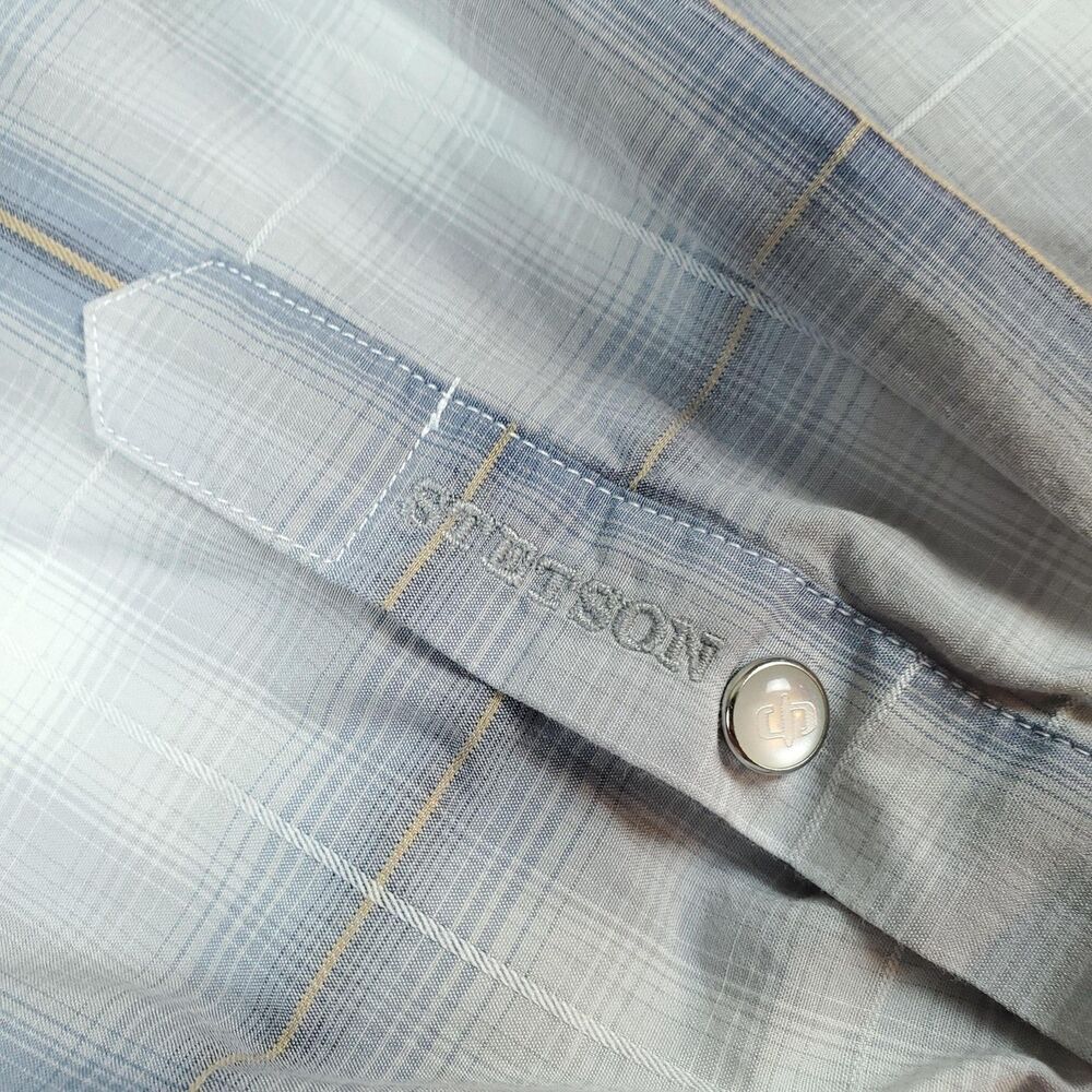 Stetson Shirt Mens XXL Blue White Plaid Pearl Snap Flip Cuff Western Cowboy - Picture 7 of 16